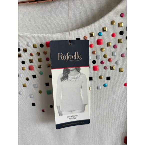 Rafaella Womens Snow White Sparkle Sweater Embellished Knit Top Pullover Sz XL - Picture 11 of 11